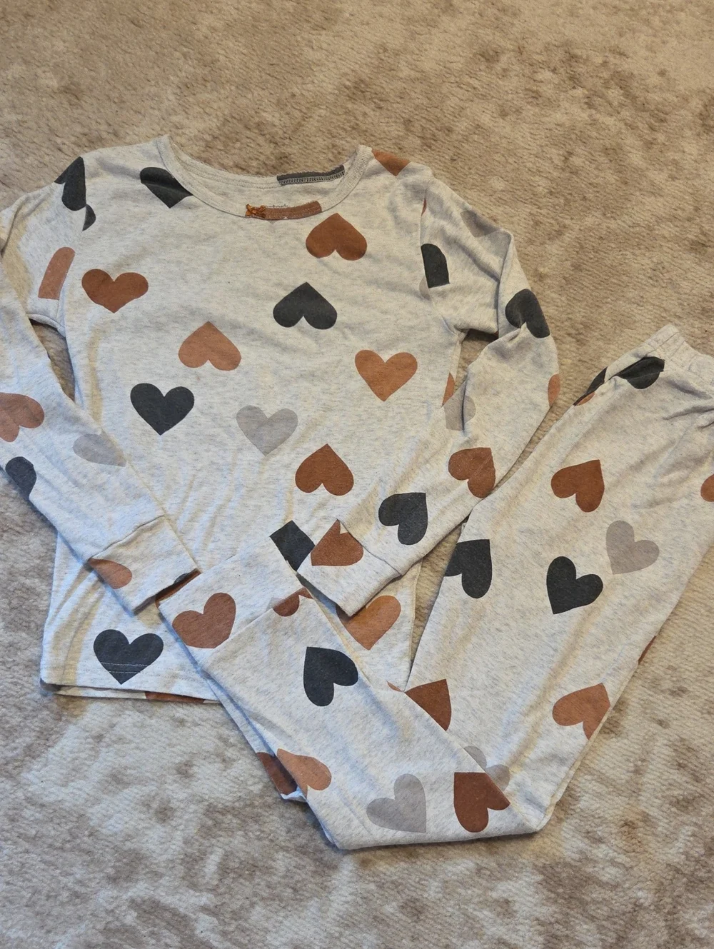 Carters Heart-Print Pajama Set - Gray with Brown & Black Hearts